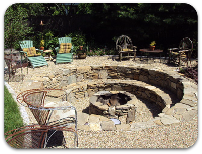 Picture of an elaborateinground stone fireplace