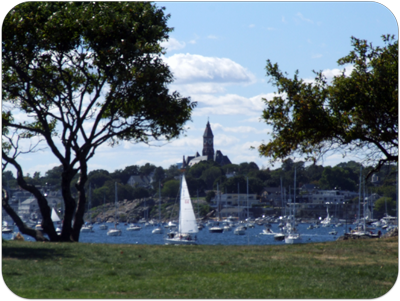 Picture of marblehead harbor and Abbot hall in Summer